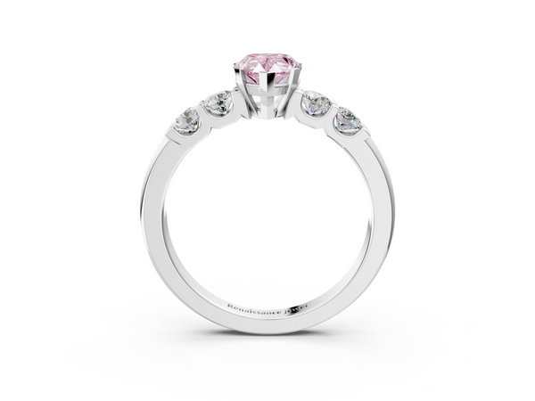 White gold Fancy Pink Pear  Brilliant Cut Diamond Five-Stone Prong Set Engagement Ring with Channel Band