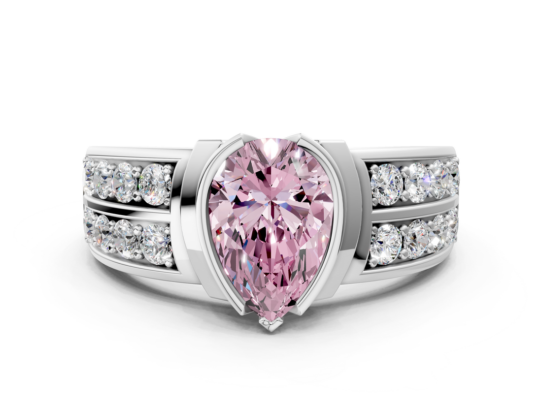 White gold Fancy Pink Pear  Brilliant Diamond Channel Set Wide Band Ring with Bezel Setting_20