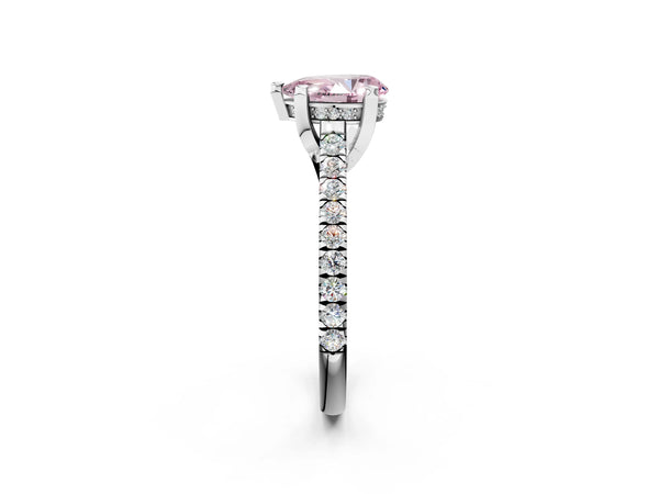 White gold Fancy Pink Pear  Brilliant Diamond Solitaire with Pavé Band and Four-Prong Setting