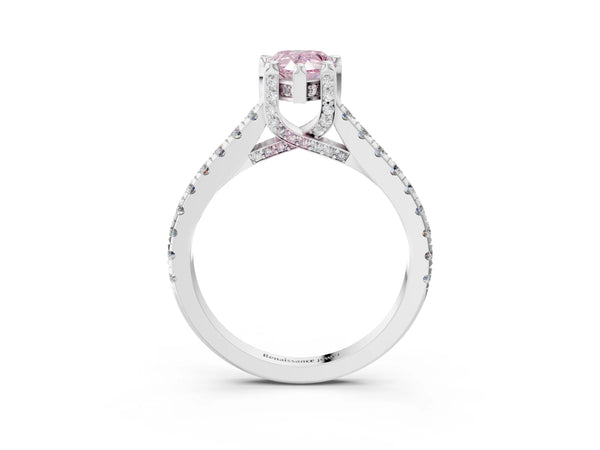 White gold Fancy Pink Pear  Brilliant Diamond Solitaire with Pavé Band and Four-Prong Setting