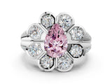 White gold Fancy Pink Pear  Brilliant Flower Halo Diamond Split Shank Ring_94