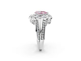 White gold Fancy Pink Pear  Brilliant Flower Halo Diamond Split Shank Ring_96