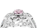 White gold Fancy Pink Pear  Brilliant Flower Halo Diamond Split Shank Ring_97