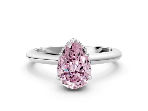 Platinum Fancy Pink Pear  Brilliant Solitaire Engagement Ring with Six-Prong Setting and Classic Band