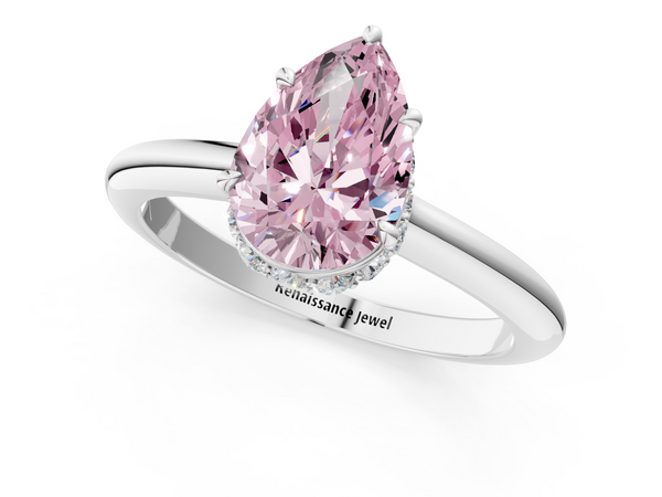 Platinum Fancy Pink Pear  Brilliant Solitaire Engagement Ring with Six-Prong Setting and Classic Band