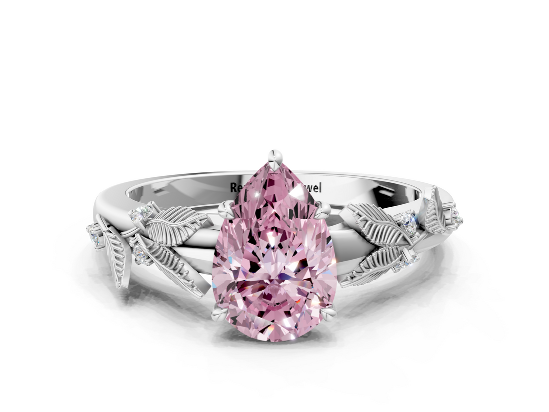 White gold Fancy Pink Pear  Brilliant Solitaire with Leaf Motif Band and Four-Prong Setting_61