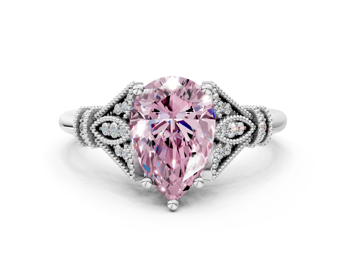 White gold Fancy Pink Pear  Brilliant Solitaire with Pave Band and Four-Prong Setting_20