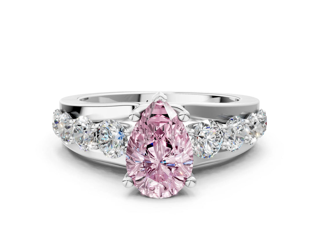 White gold Fancy Pink Pear  Brilliant Solitaire with Side Stones on a Pave Band and Four-Prong Setting_84