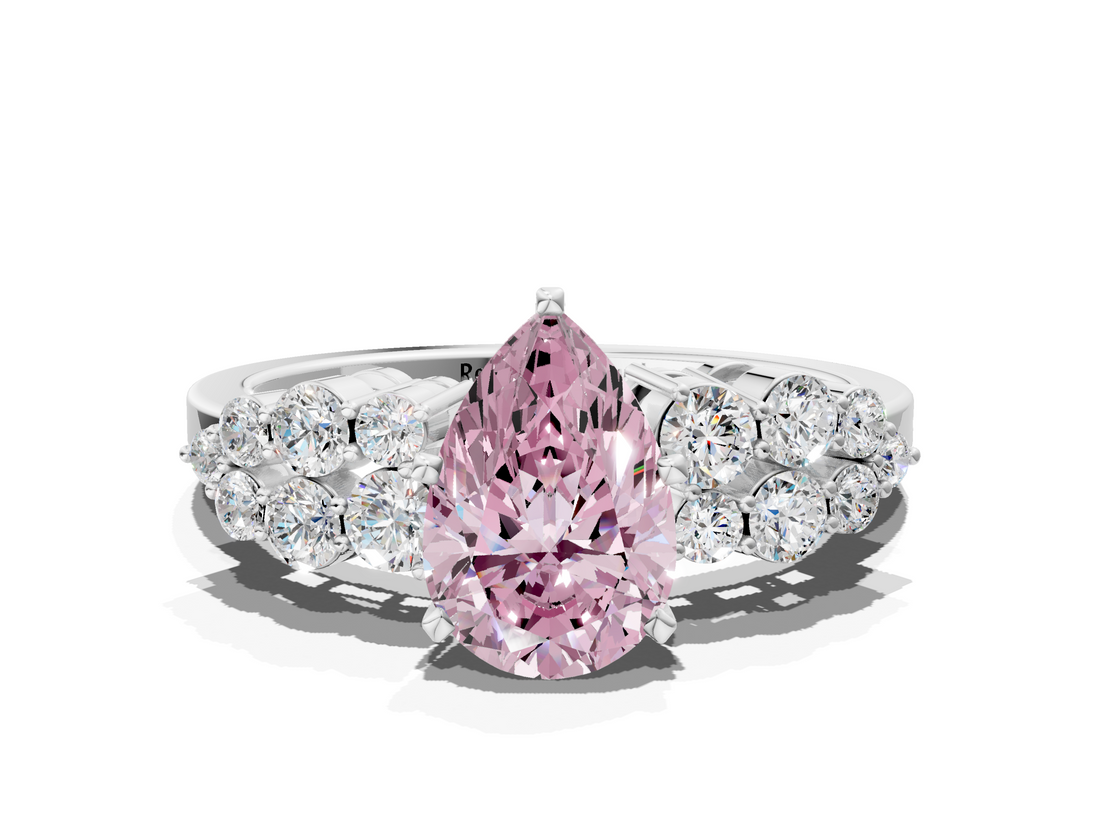 White gold Fancy Pink Pear  Cluster Diamond Engagement Ring with Pavé Band and Four-Prong Setting_51