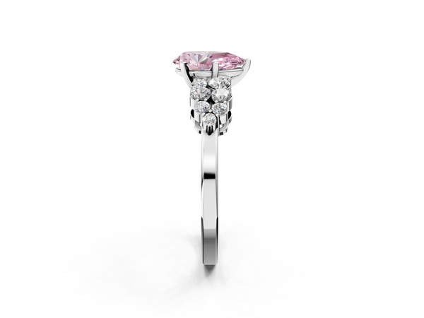 Platinum Fancy Pink Pear  Cluster Diamond Engagement Ring with Pavé Band and Four-Prong Setting