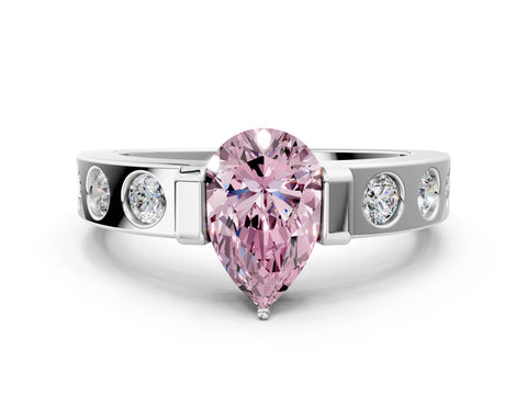 White gold Fancy Pink Pear Cut Brilliant Channel-Set Diamond Ring with Bezel Prong Setting_12
