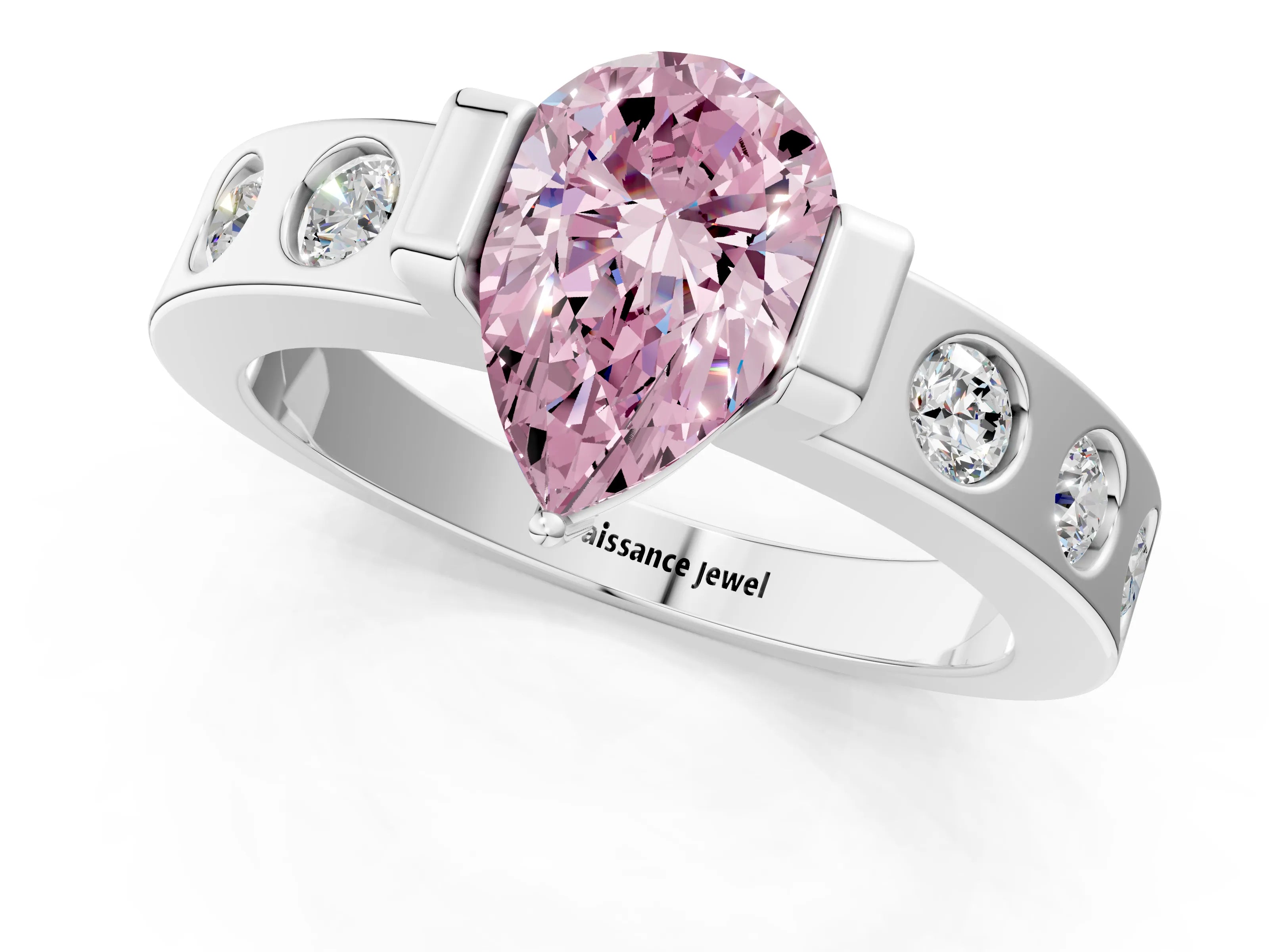 White gold Fancy Pink Pear Cut Brilliant Channel-Set Diamond Ring with Bezel Prong Setting_13