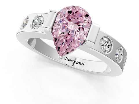 White gold Fancy Pink Pear Cut Brilliant Channel-Set Diamond Ring with Bezel Prong Setting_13