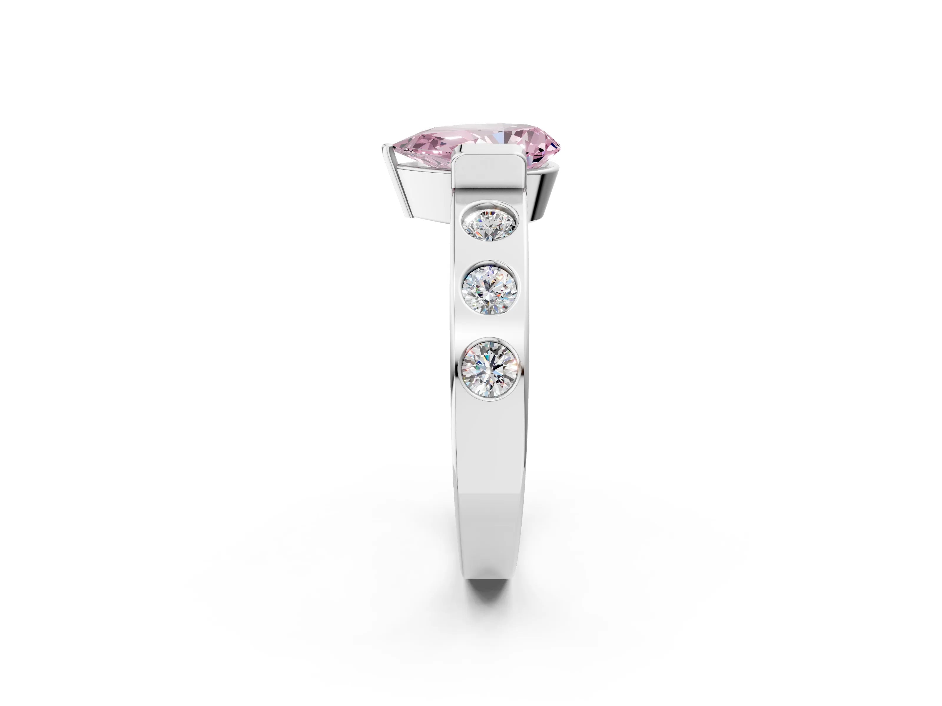 White gold Fancy Pink Pear Cut Brilliant Channel-Set Diamond Ring with Bezel Prong Setting_14