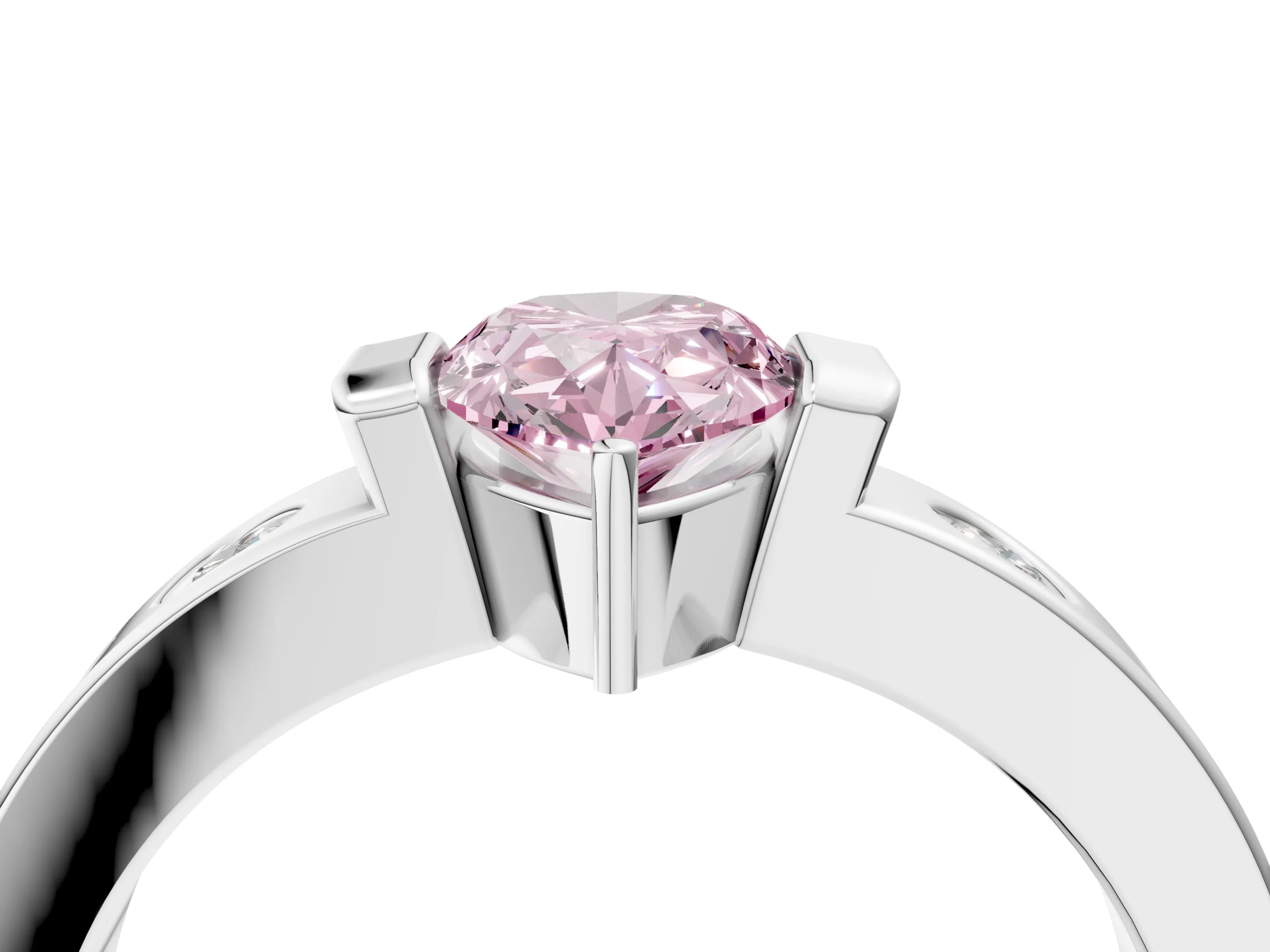 White gold Fancy Pink Pear Cut Brilliant Channel-Set Diamond Ring with Bezel Prong Setting_16