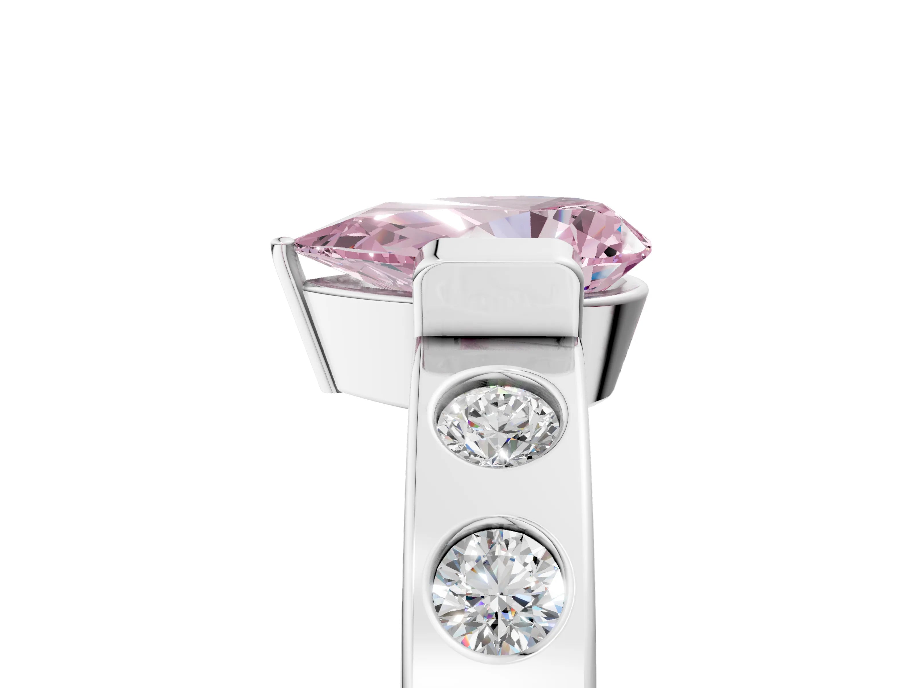 White gold Fancy Pink Pear Cut Brilliant Channel-Set Diamond Ring with Bezel Prong Setting_17
