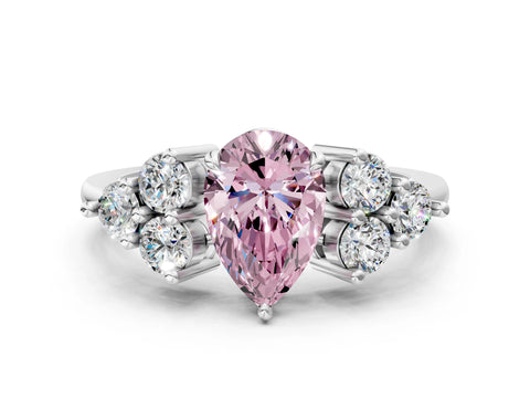 White gold Fancy Pink Pear Cut Brilliant Diamond Cluster Accent Solitaire Ring with Prong Setting_24