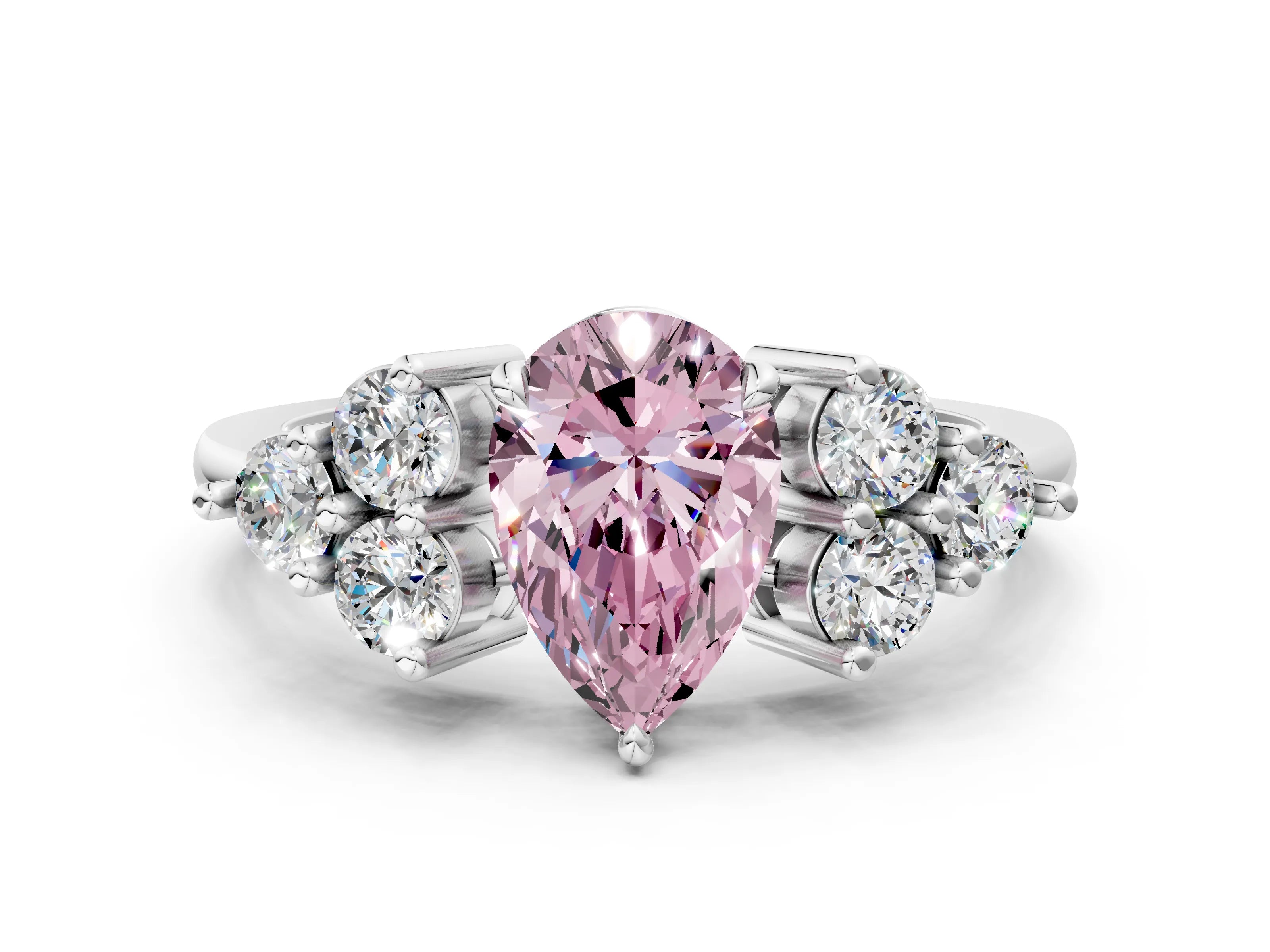 White gold Fancy Pink Pear Cut Brilliant Diamond Cluster Accent Solitaire Ring with Prong Setting_24