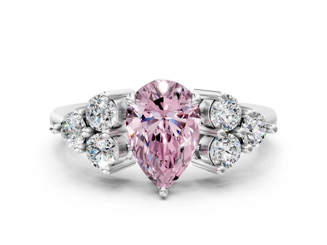 White gold Fancy Pink Pear Cut Brilliant Diamond Cluster Accent Solitaire Ring with Prong Setting_24