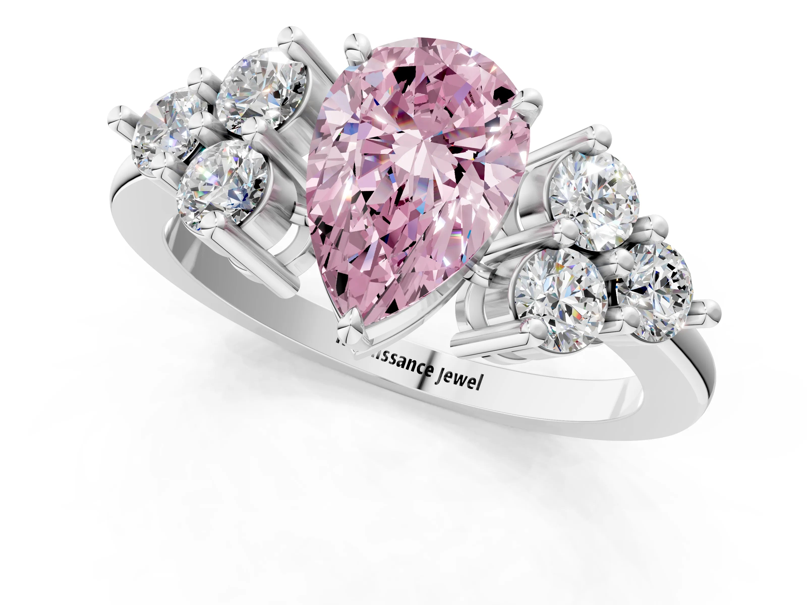 White gold Fancy Pink Pear Cut Brilliant Diamond Cluster Accent Solitaire Ring with Prong Setting_25