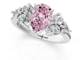 White gold Fancy Pink Pear Cut Brilliant Diamond Cluster Accent Solitaire Ring with Prong Setting_25