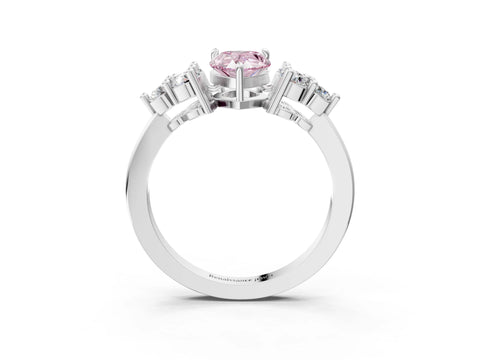 White gold Fancy Pink Pear Cut Brilliant Diamond Cluster Accent Solitaire Ring with Prong Setting_27