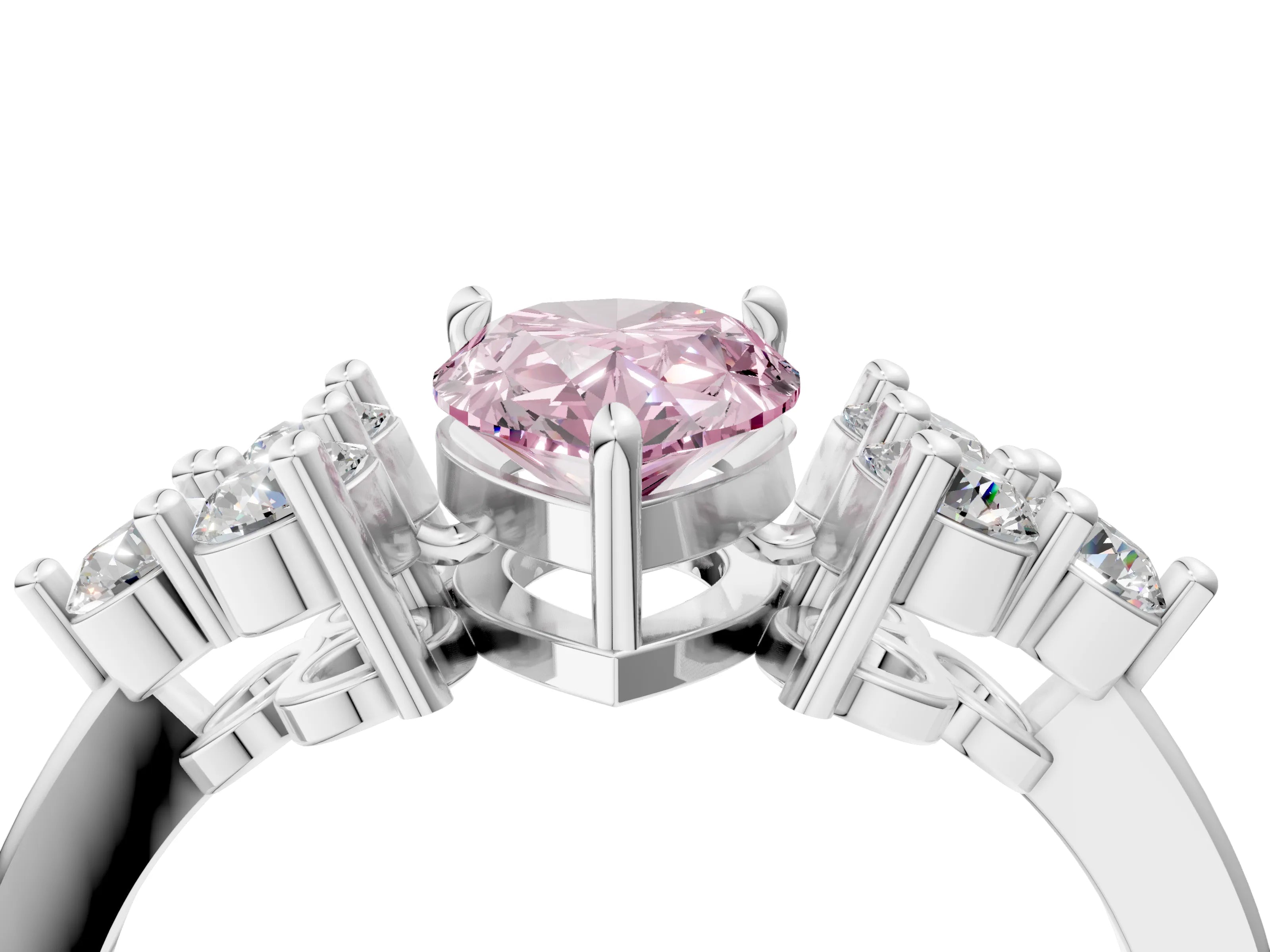 White gold Fancy Pink Pear Cut Brilliant Diamond Cluster Accent Solitaire Ring with Prong Setting_28