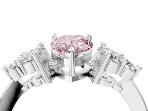 White gold Fancy Pink Pear Cut Brilliant Diamond Cluster Accent Solitaire Ring with Prong Setting_28