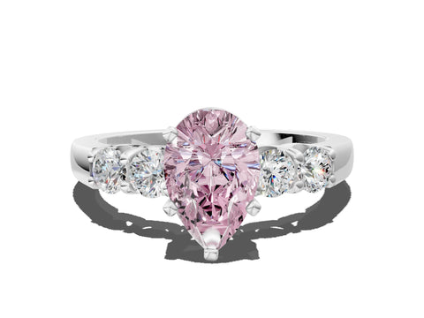 White gold Fancy Pink Pear Cut Brilliant Diamond Five-Stone Engagement Ring with Prong Setting on a Classic Band_3