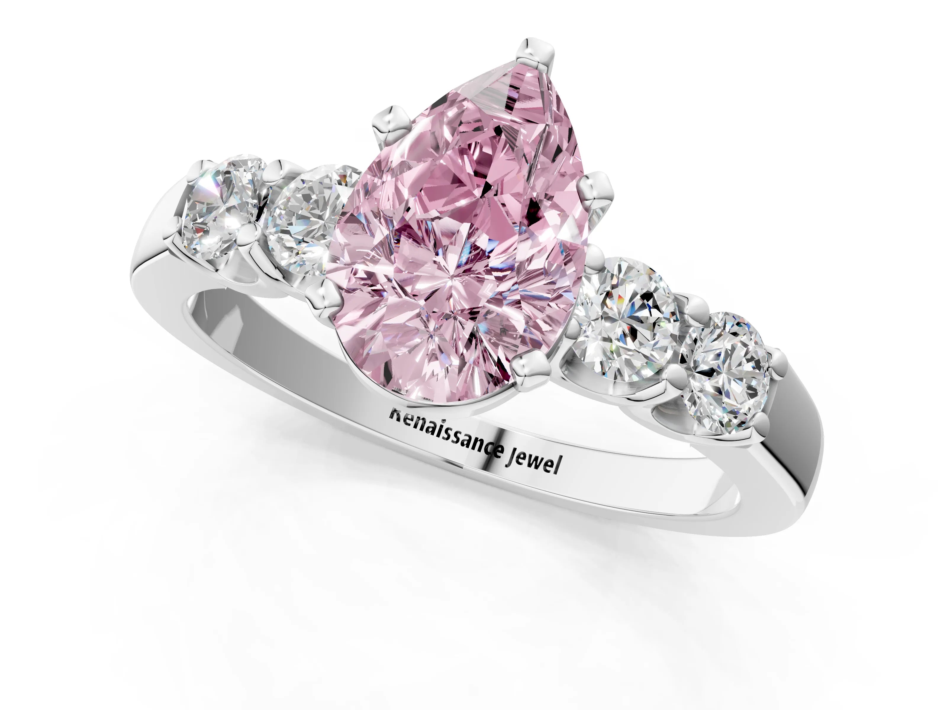 White gold Fancy Pink Pear Cut Brilliant Diamond Five-Stone Engagement Ring with Prong Setting on a Classic Band_4