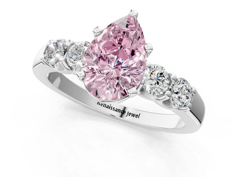 White gold Fancy Pink Pear Cut Brilliant Diamond Five-Stone Engagement Ring with Prong Setting on a Classic Band_4