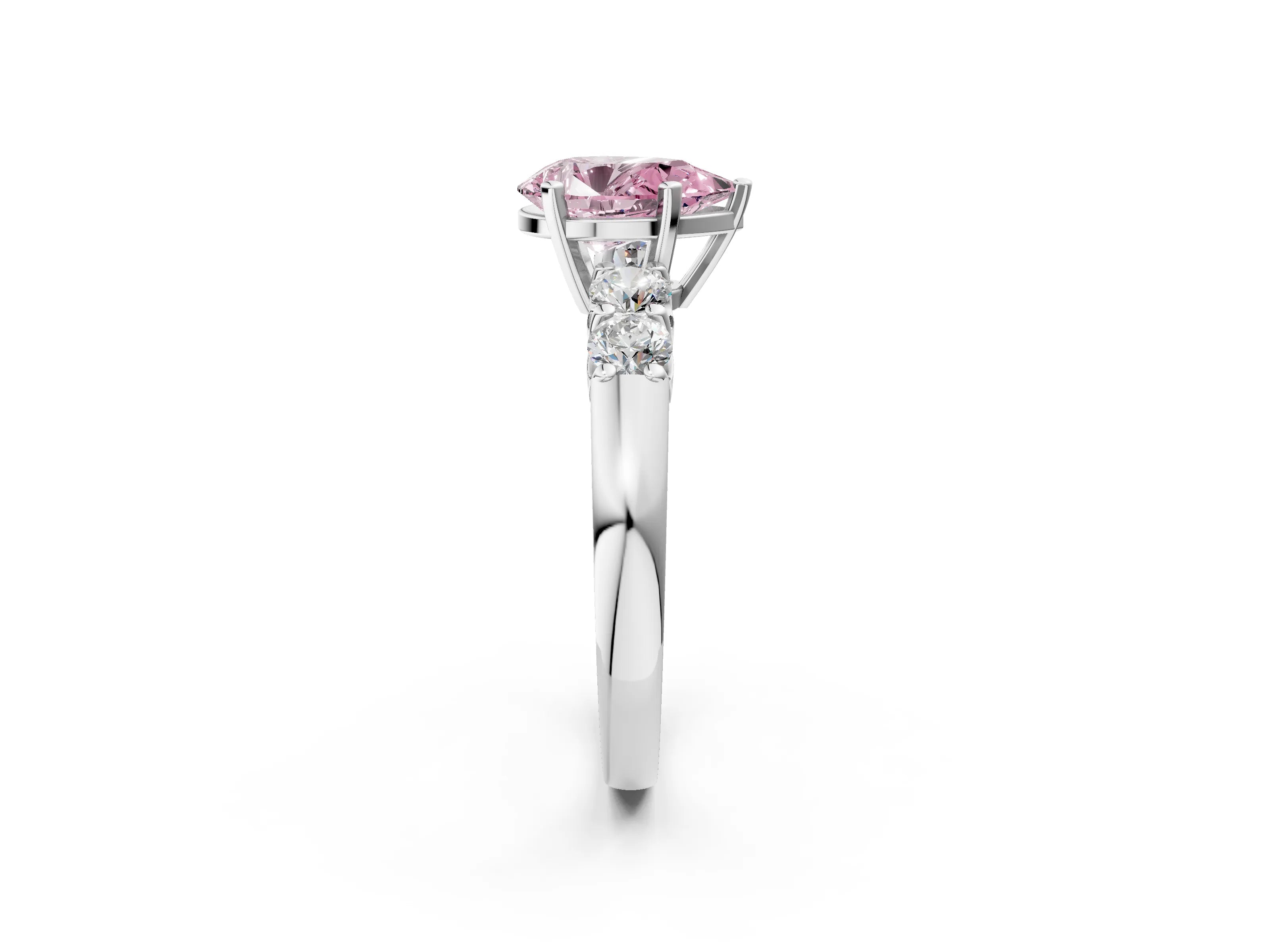 White gold Fancy Pink Pear Cut Brilliant Diamond Five-Stone Engagement Ring with Prong Setting on a Classic Band_5