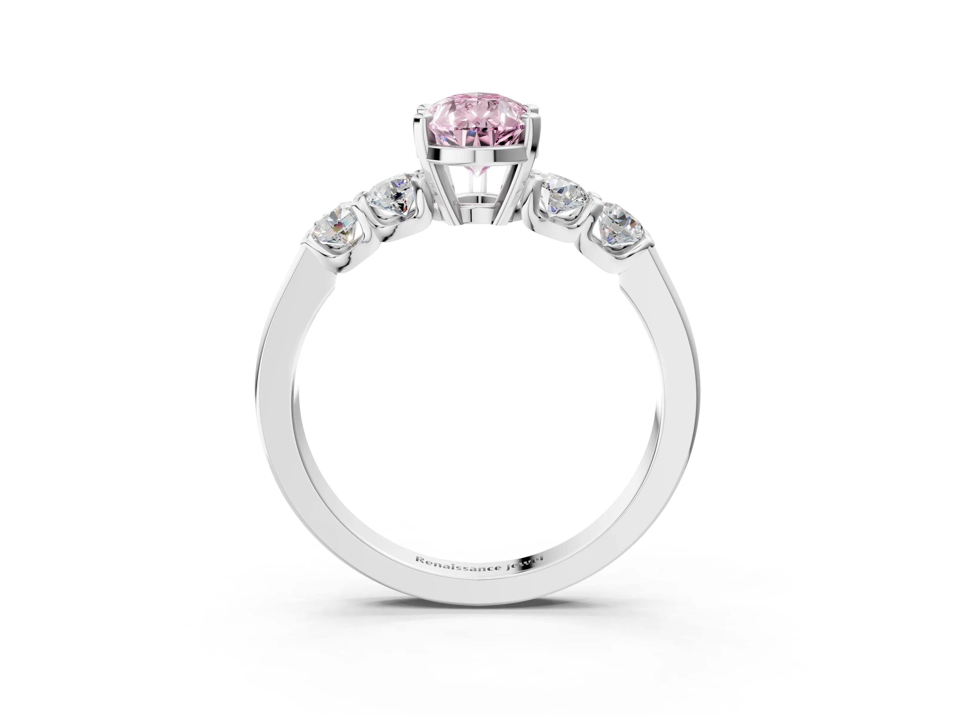 White gold Fancy Pink Pear Cut Brilliant Diamond Five-Stone Engagement Ring with Prong Setting on a Classic Band_6