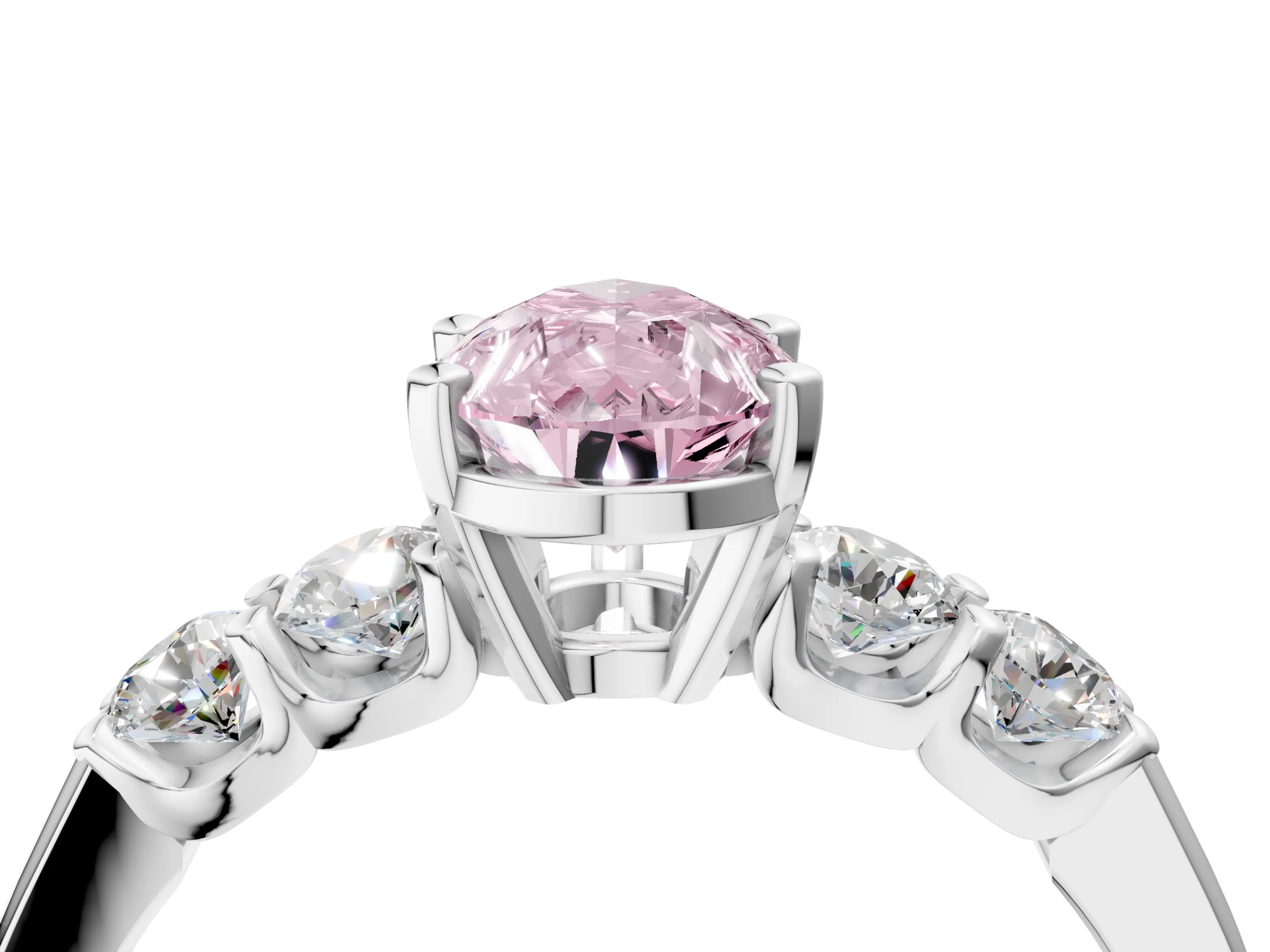 White gold Fancy Pink Pear Cut Brilliant Diamond Five-Stone Engagement Ring with Prong Setting on a Classic Band_7