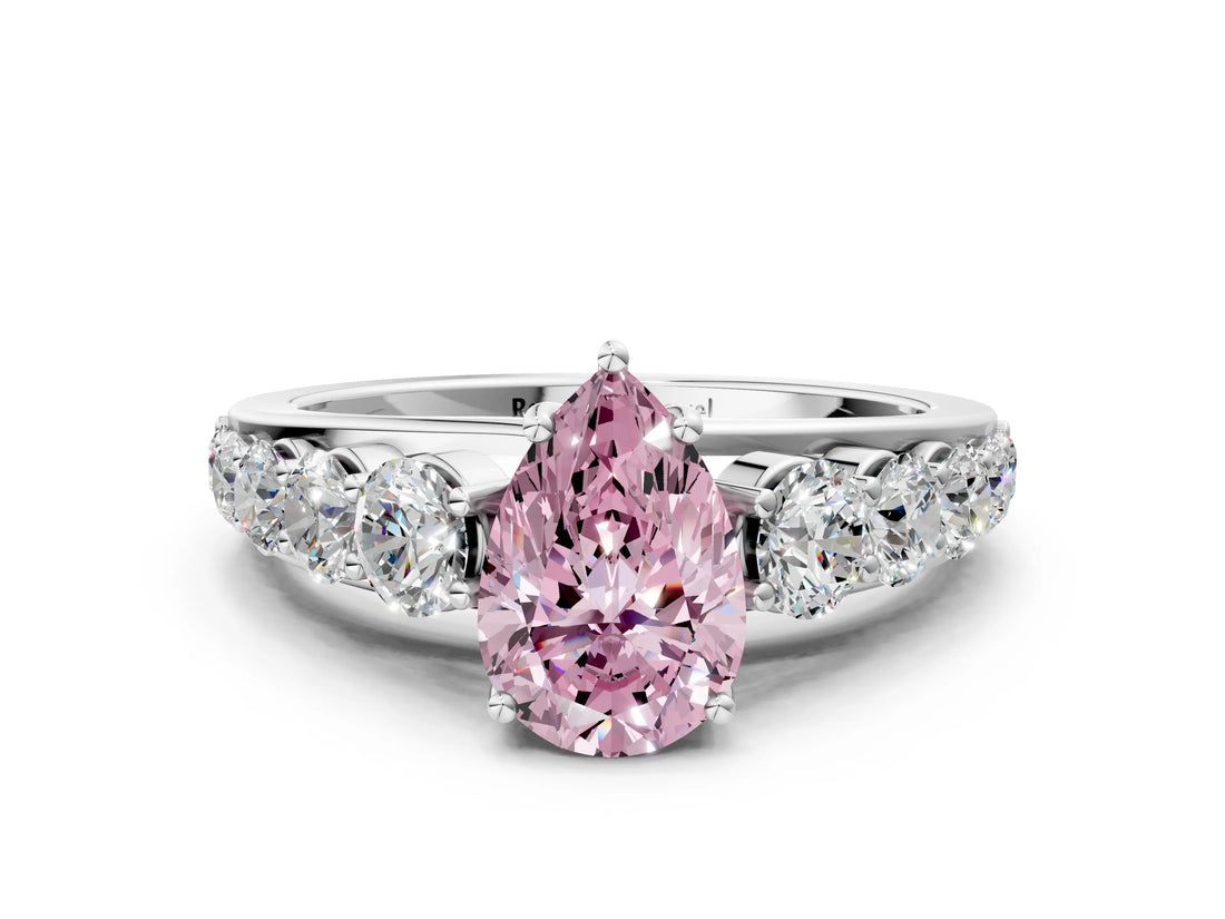 White gold Fancy Pink Pear Cut Brilliant Diamond Pavé Band with Six-Prong Setting_12