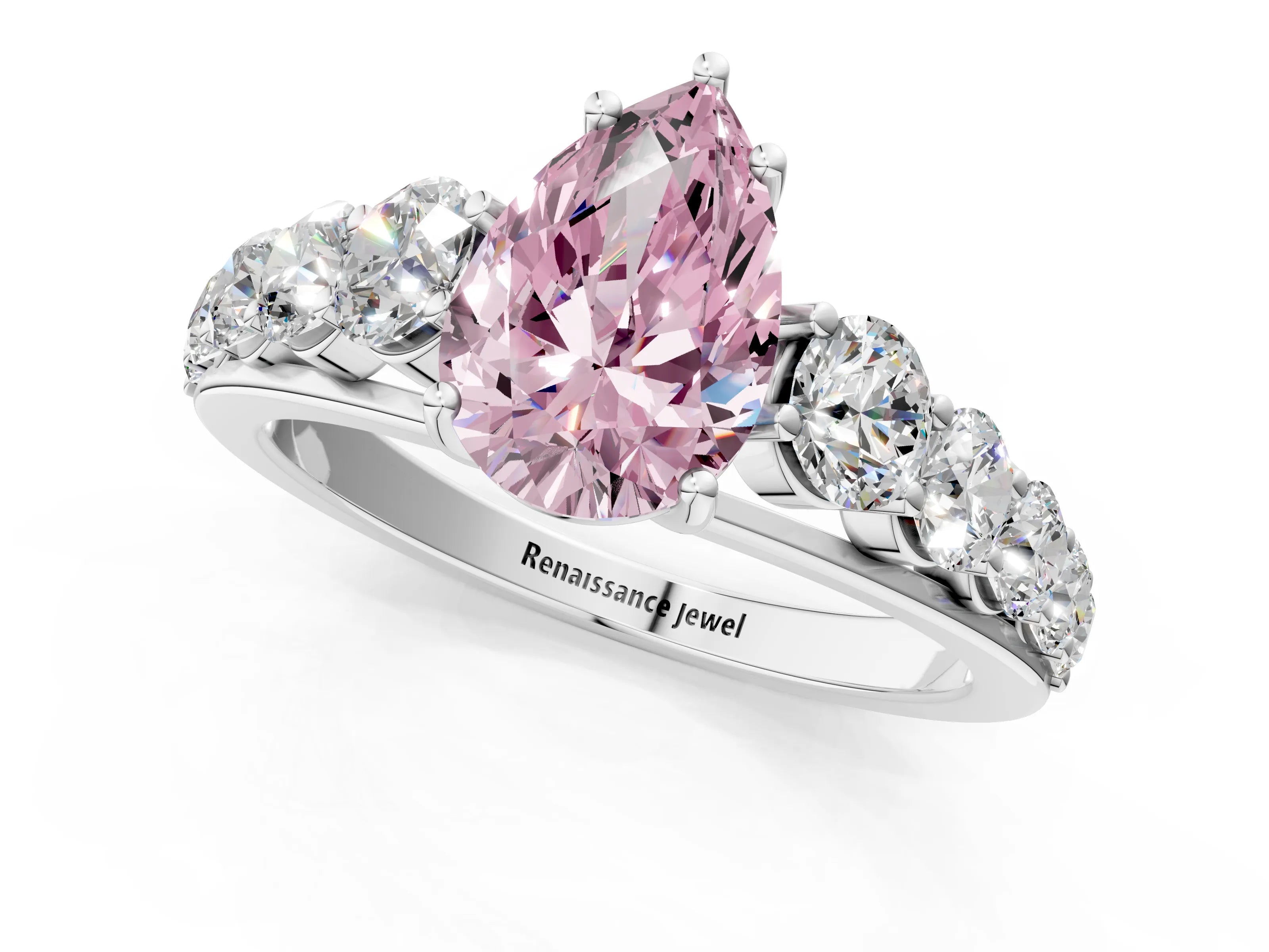 White gold Fancy Pink Pear Cut Brilliant Diamond Pavé Band with Six-Prong Setting_1