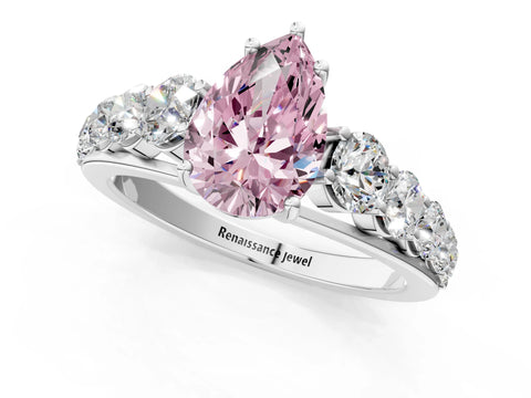 White gold Fancy Pink Pear Cut Brilliant Diamond Pavé Band with Six-Prong Setting_1