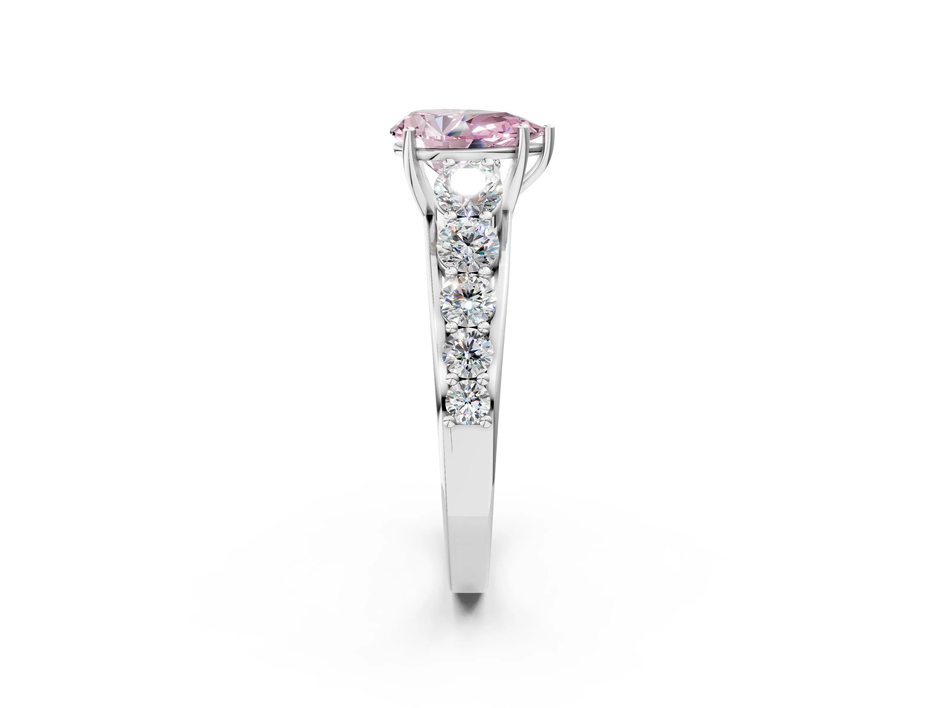 White gold Fancy Pink Pear Cut Brilliant Diamond Pavé Band with Six-Prong Setting_2