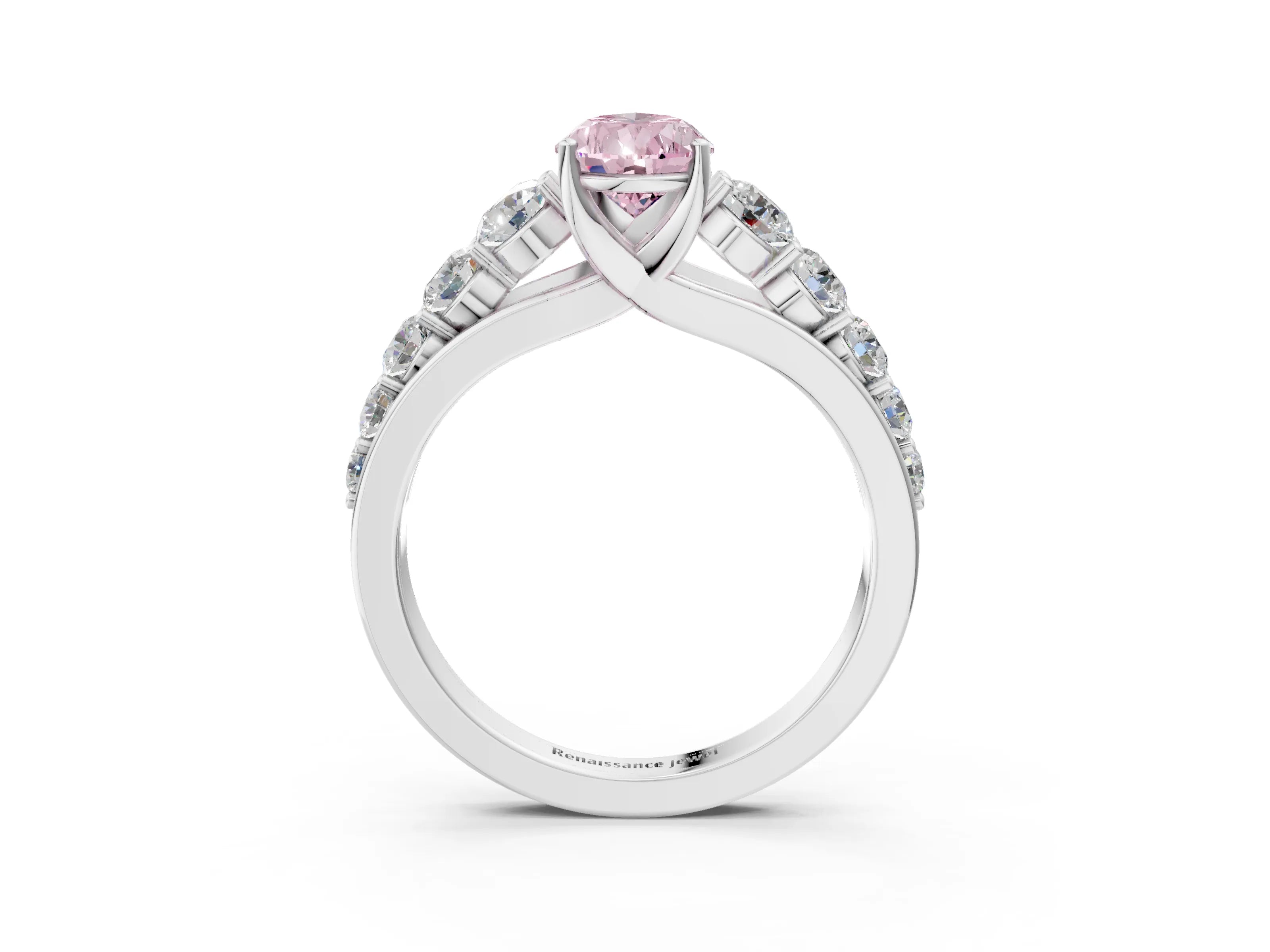 White gold Fancy Pink Pear Cut Brilliant Diamond Pavé Band with Six-Prong Setting_3