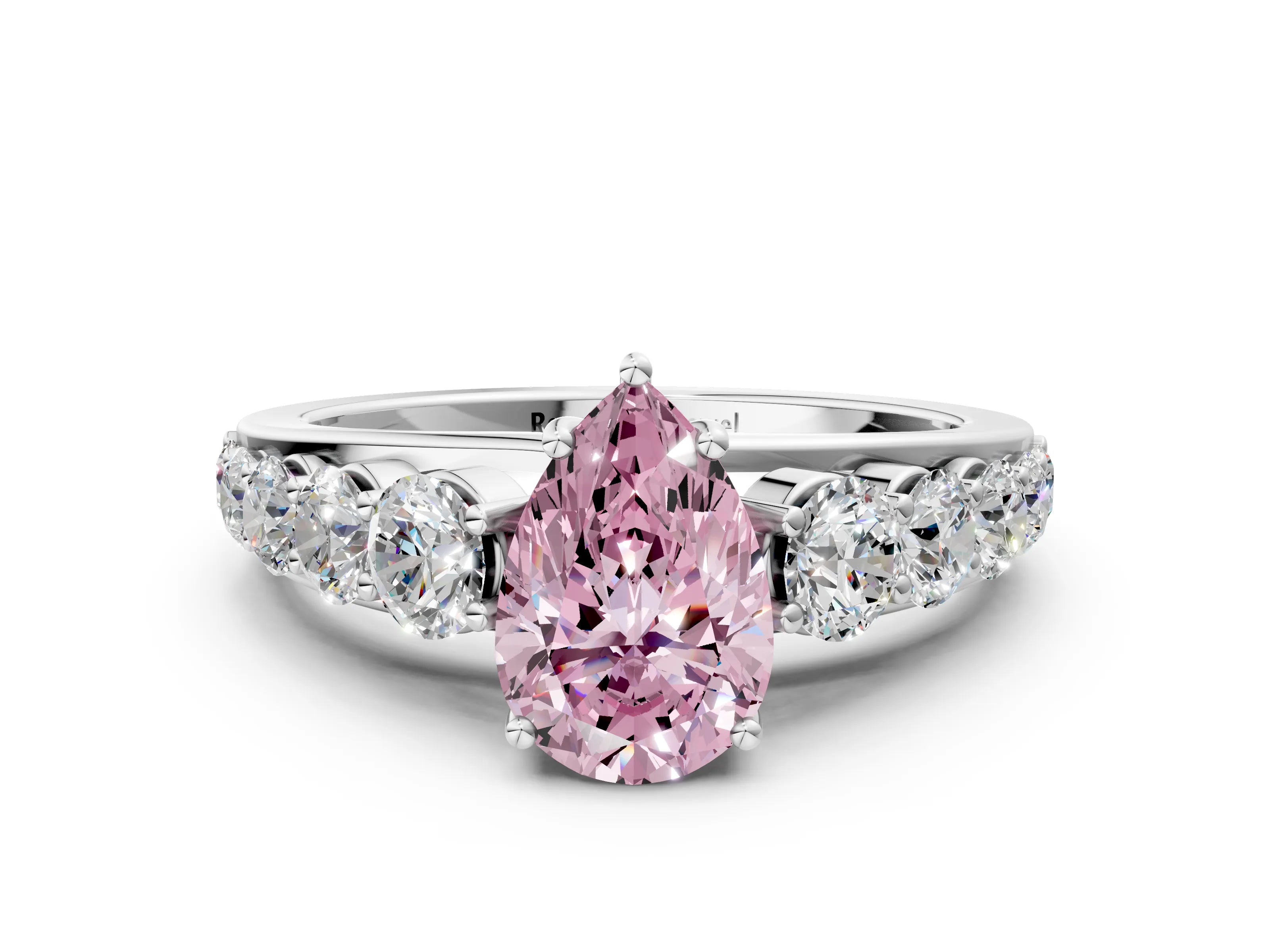 White gold Fancy Pink Pear Cut Brilliant Diamond Pavé Band with Six-Prong Setting