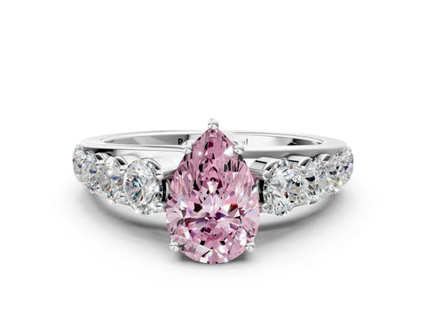 White gold Fancy Pink Pear Cut Brilliant Diamond Pavé Band with Six-Prong Setting