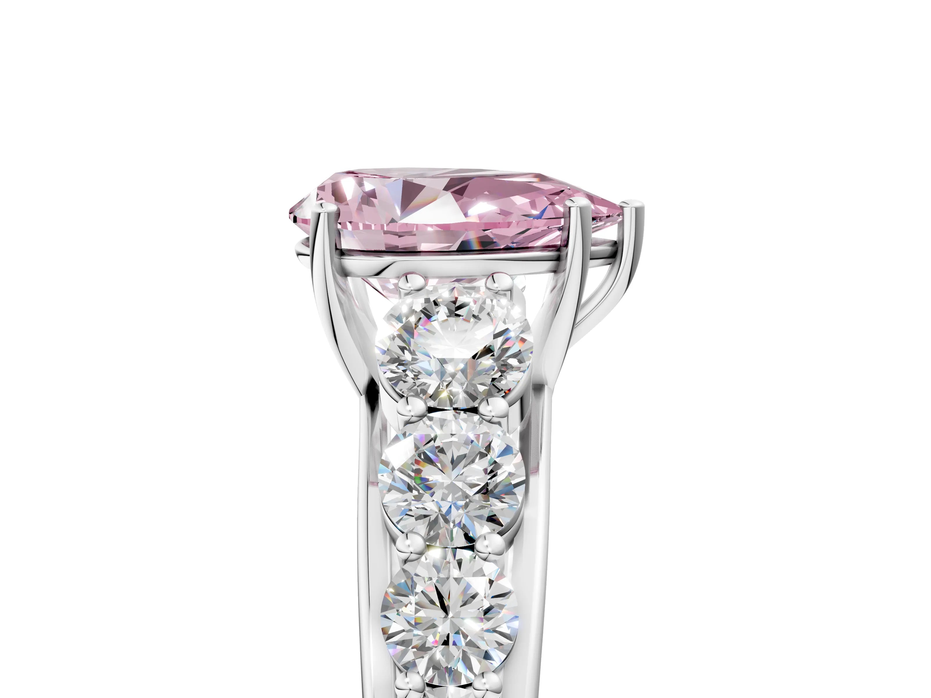 White gold Fancy Pink Pear Cut Brilliant Diamond Pavé Band with Six-Prong Setting_5