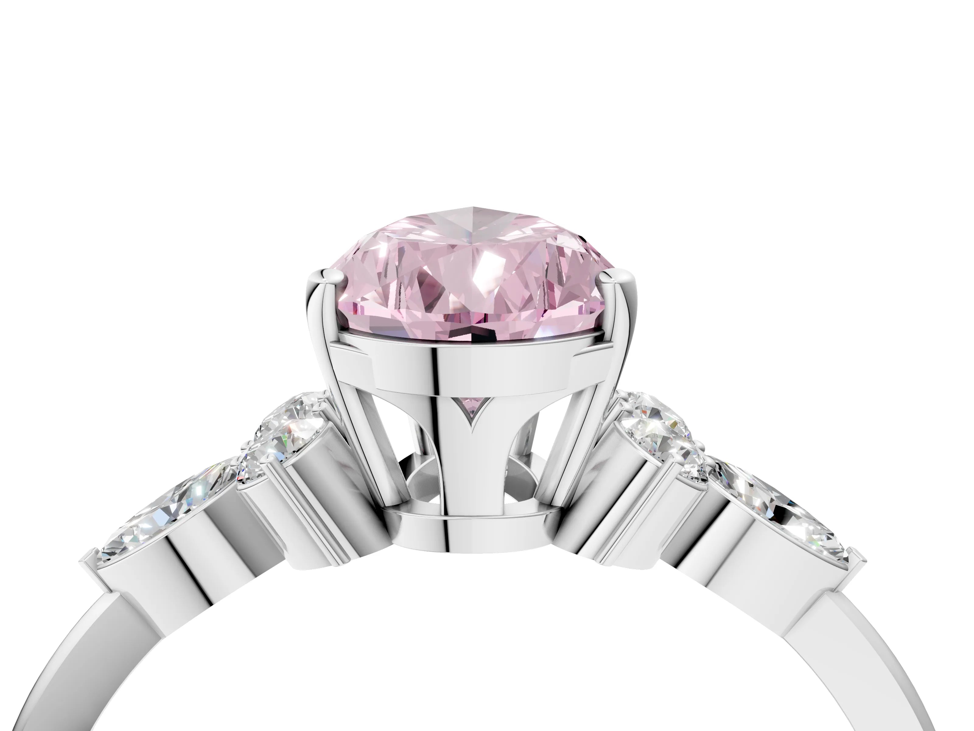 White gold Fancy Pink Pear Cut Brilliant Diamond Solitaire Ring with Pear Side Stones and Four-Prong Setting_10