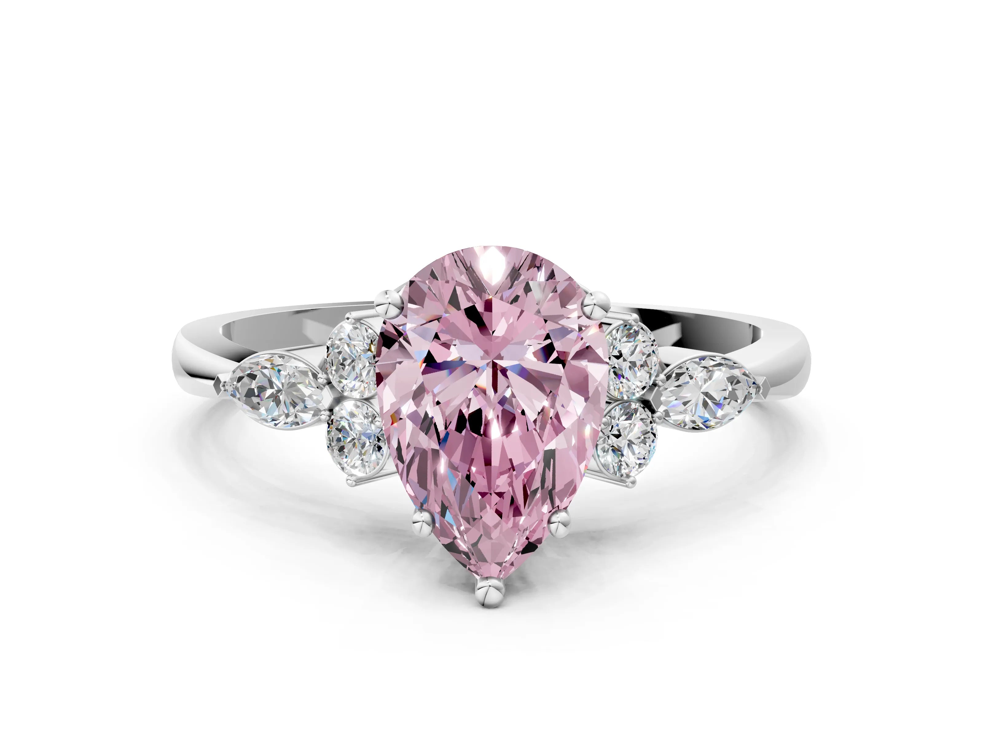 White gold Fancy Pink Pear Cut Brilliant Diamond Solitaire Ring with Pear Side Stones and Four-Prong Setting_6