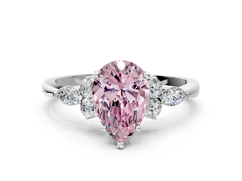White gold Fancy Pink Pear Cut Brilliant Diamond Solitaire Ring with Pear Side Stones and Four-Prong Setting_6