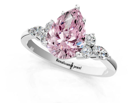 White gold Fancy Pink Pear Cut Brilliant Diamond Solitaire Ring with Pear Side Stones and Four-Prong Setting_7