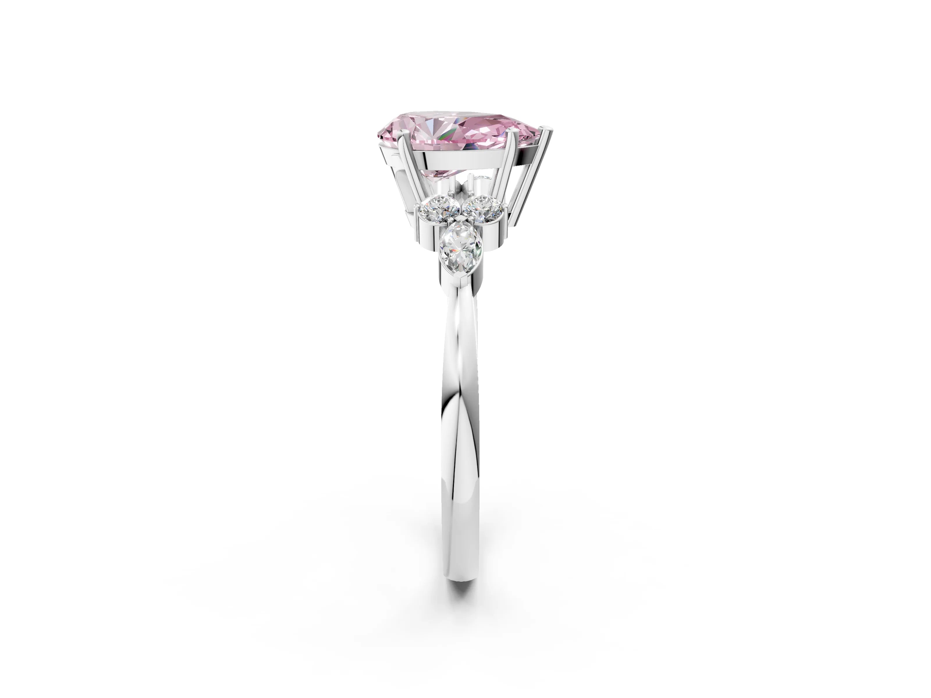 White gold Fancy Pink Pear Cut Brilliant Diamond Solitaire Ring with Pear Side Stones and Four-Prong Setting_8