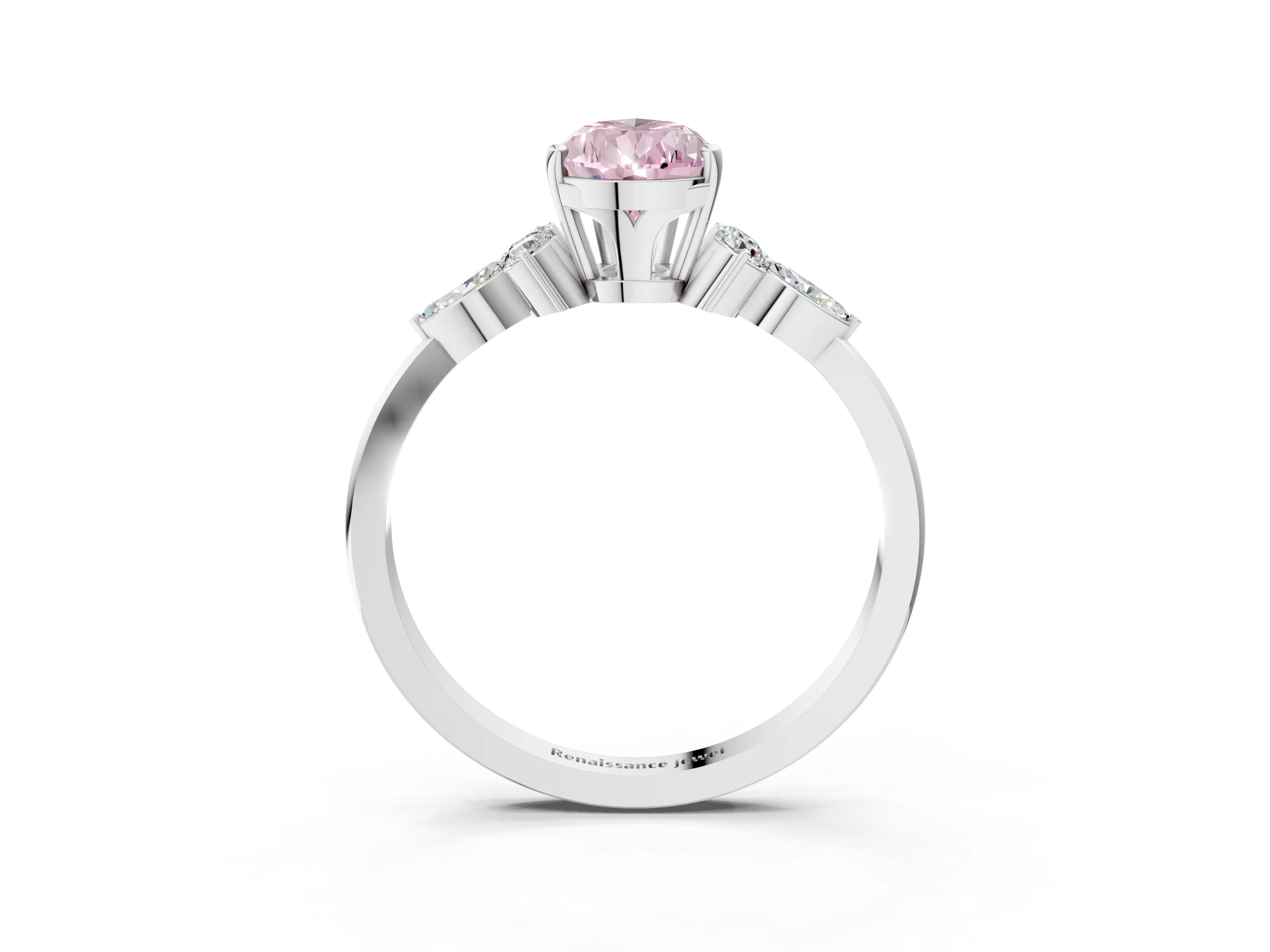 White gold Fancy Pink Pear Cut Brilliant Diamond Solitaire Ring with Pear Side Stones and Four-Prong Setting_9