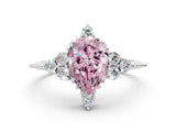 White gold Fancy Pink Pear Cut Brilliant Diamond with Cluster Setting on a Beaded Band and Four-Prong Setting_24