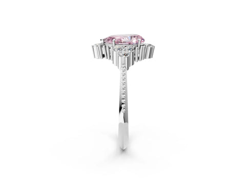 White gold Fancy Pink Pear Cut Brilliant Diamond with Cluster Setting on a Beaded Band and Four-Prong Setting_26